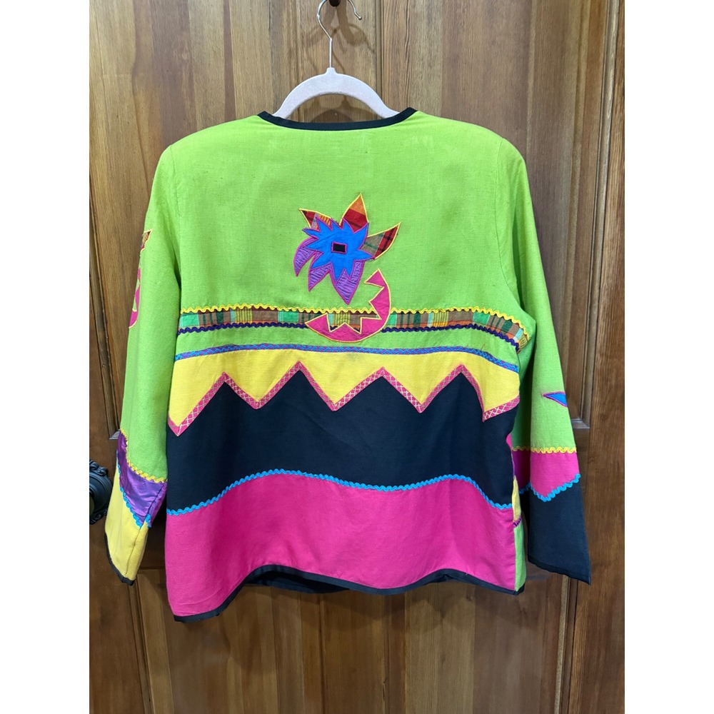 Indigo Moon Vintage Colorful Patchwork Embroidered Jacket Button Front Women's M - Picture 2 of 7